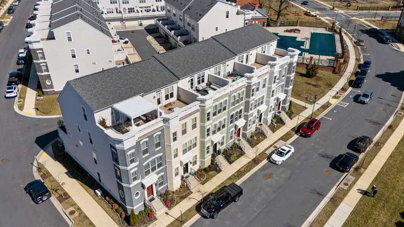 Aerial view of a townhome row