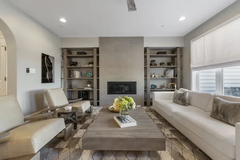 Family room with a fireplace