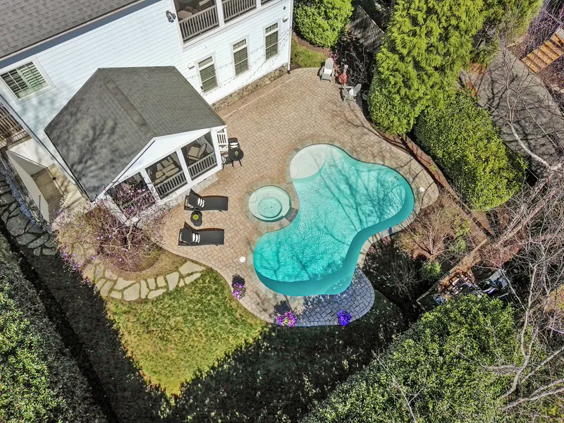 Aerial photo of a backyard pool
