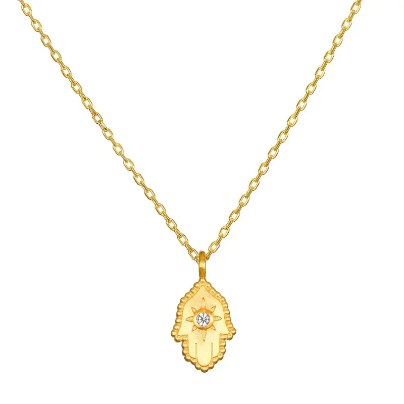 Satya Jewelry Protective Hand White Topaz Hamsa Necklace