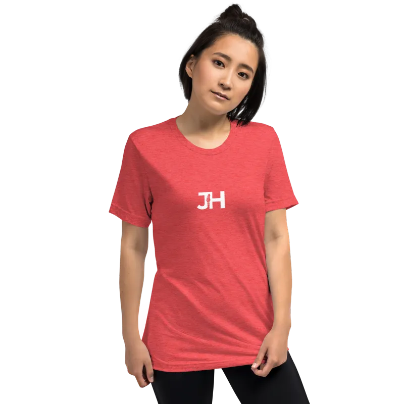 White JH Logo Adult Tri-Blend Short sleeve t-shirt