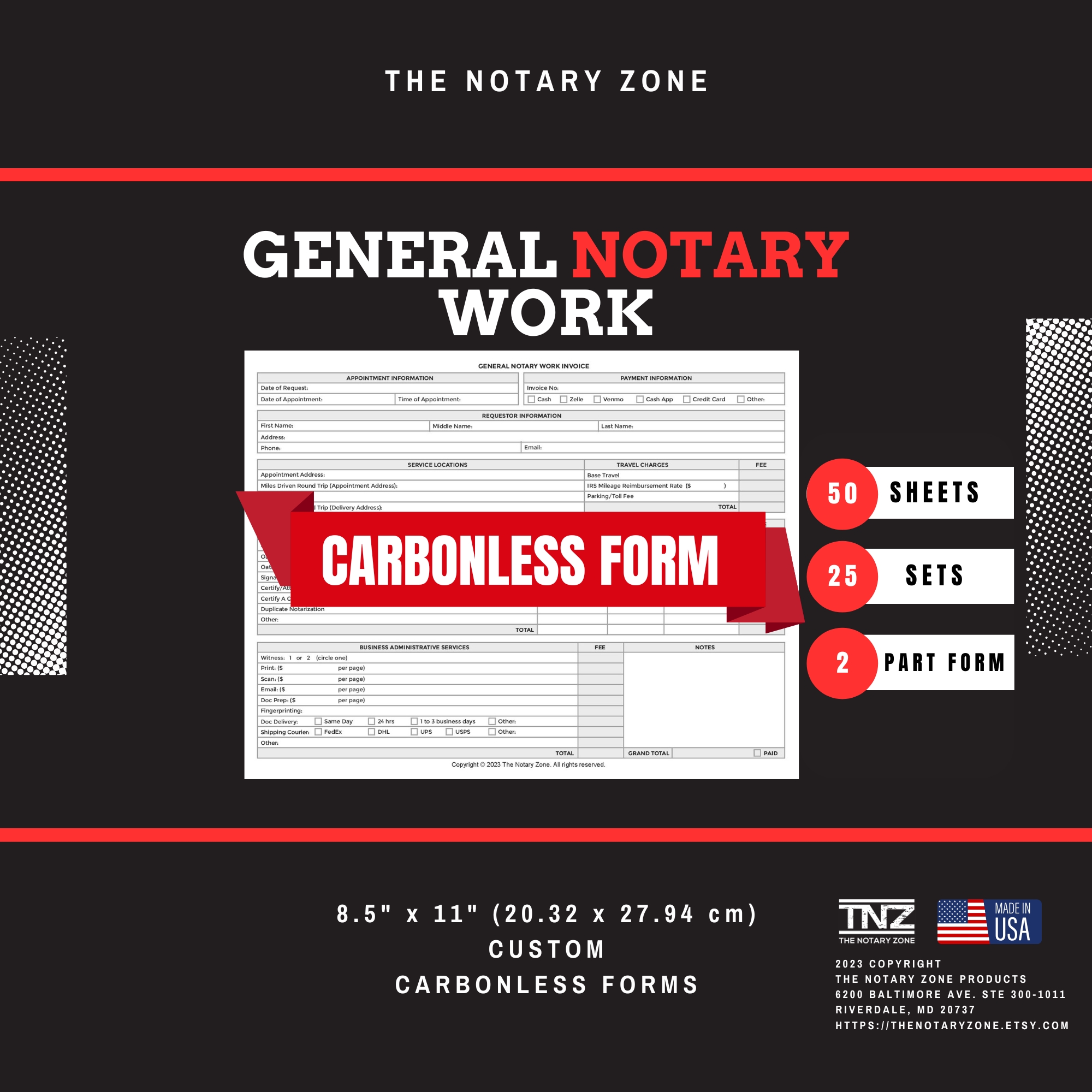CARBONLESS COPIES: The General Notary Work Custom Invoice