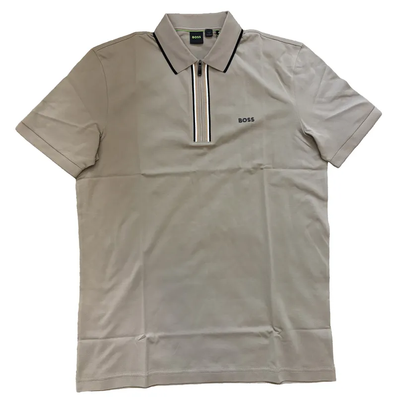 Boss Beige Zip Neck Polo