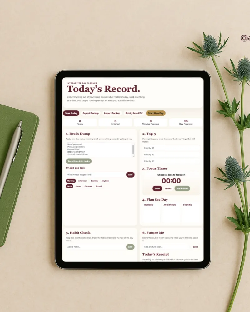 Today's Record | Interactive Daily Planner
