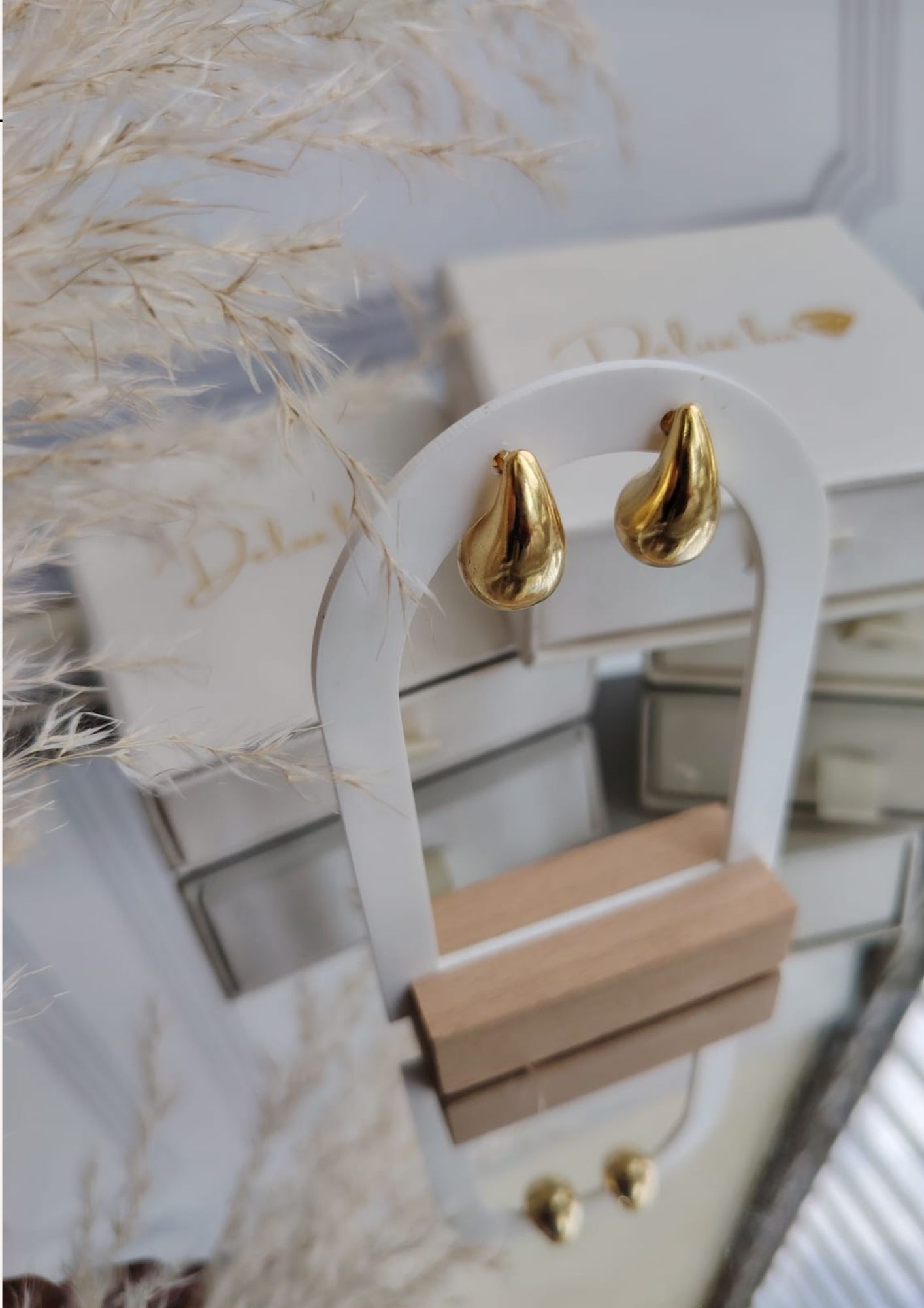 Aretes Gota Medianos - Plata Italiana 925 Dorado.