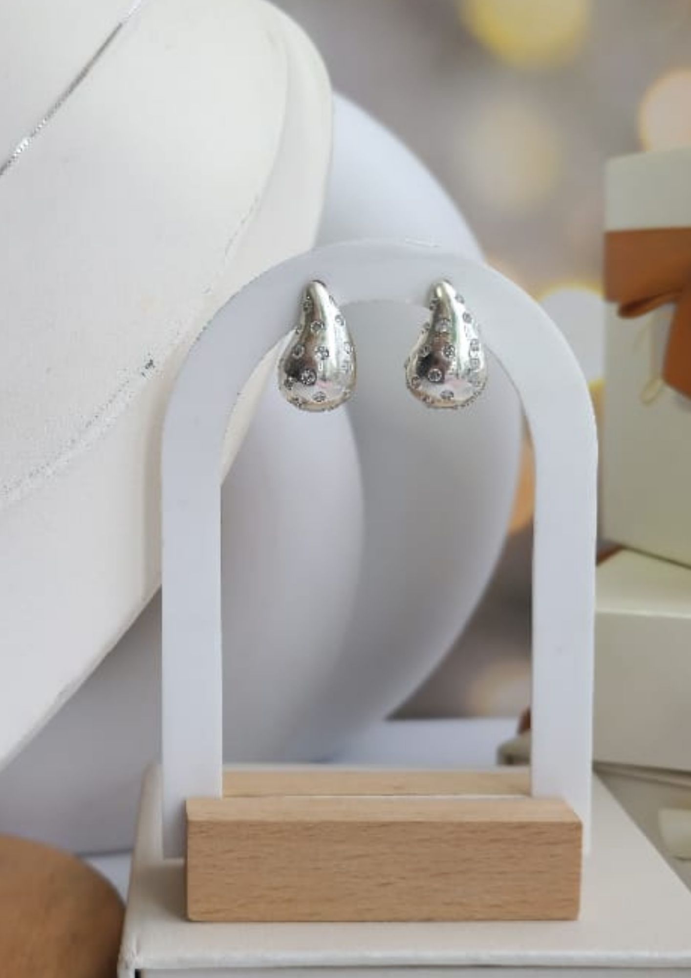 Aretes Gota Diamante - Plata Italiana 925