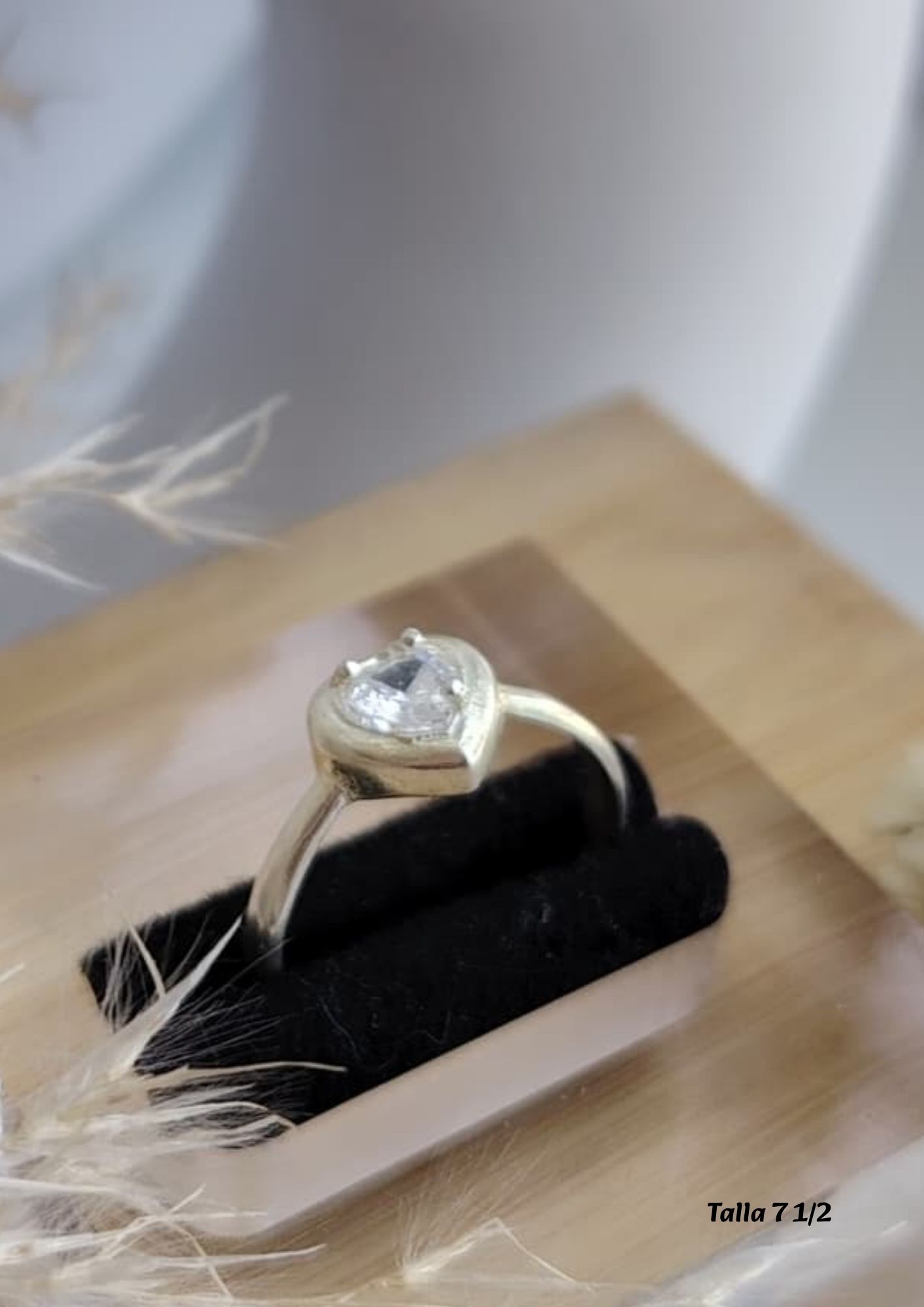 Anillo Corazón Blanco (Talla 7 1/2) - Plata Italiana 925