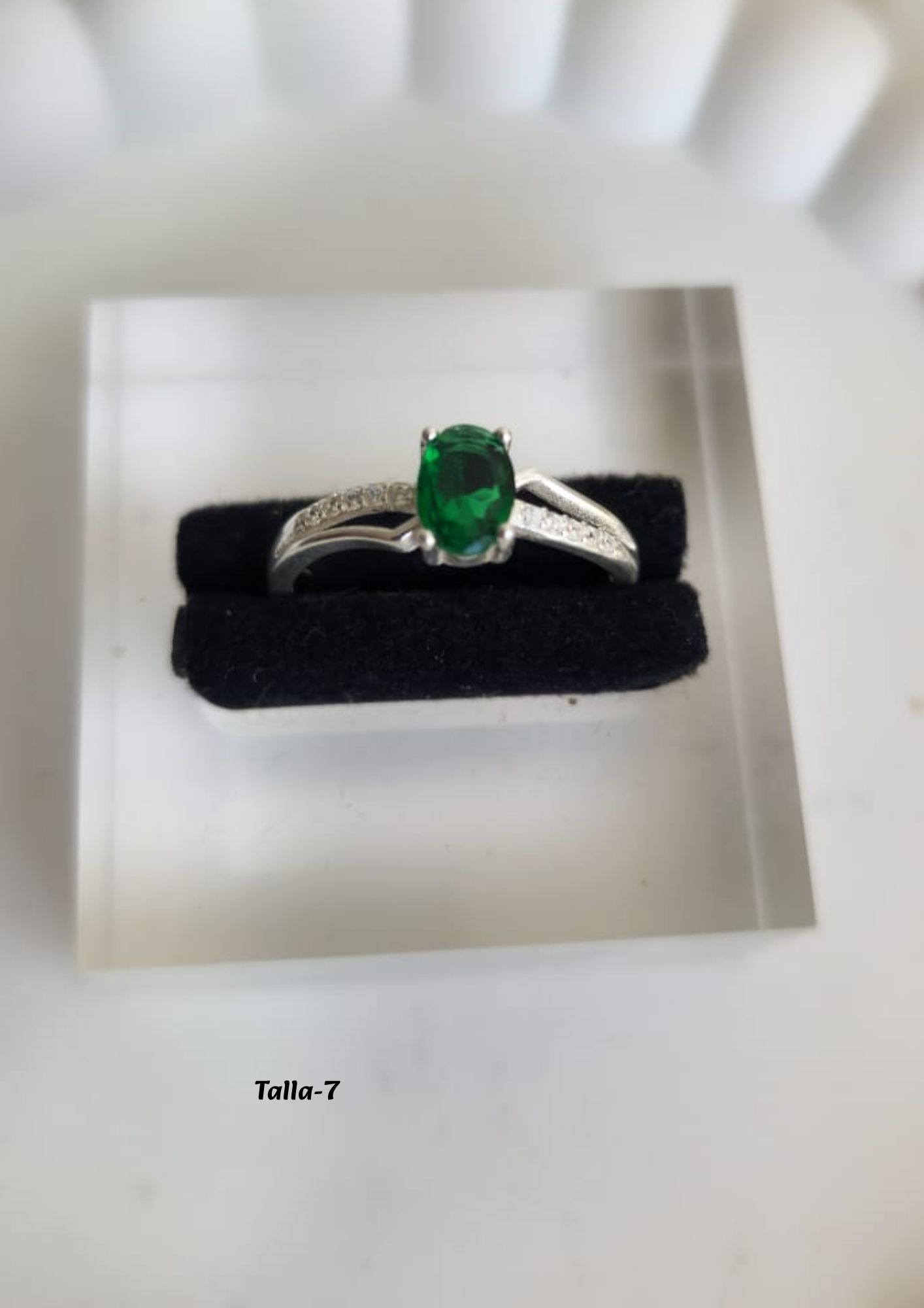 Anillo de promesa perla verde -Plata Italiana -Mayorista