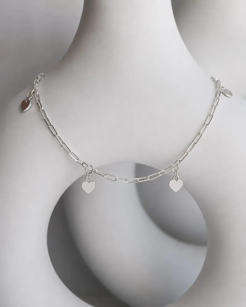 Tobillera Corazones - Plata Italiana 925