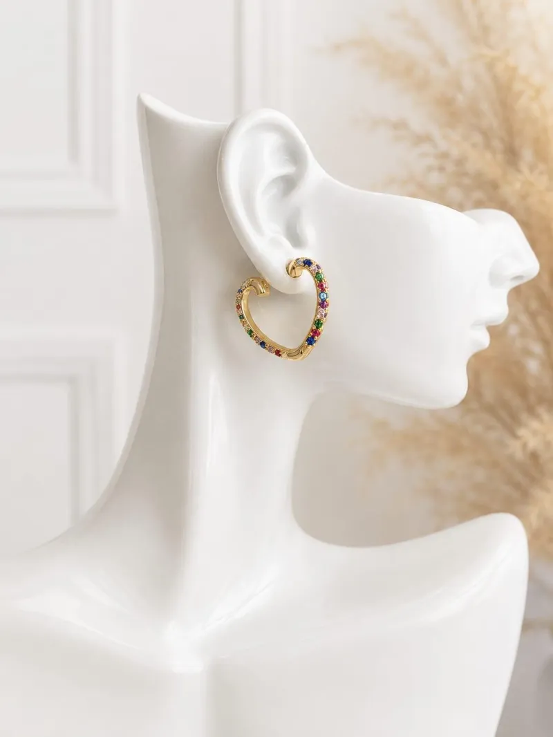 Aretes Corazón Circonia- Plata Italiana 925 dorada