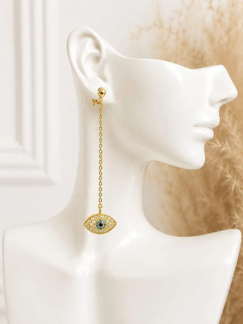 Aretes Ojo Turco -Plata Italiana 925 dorada 