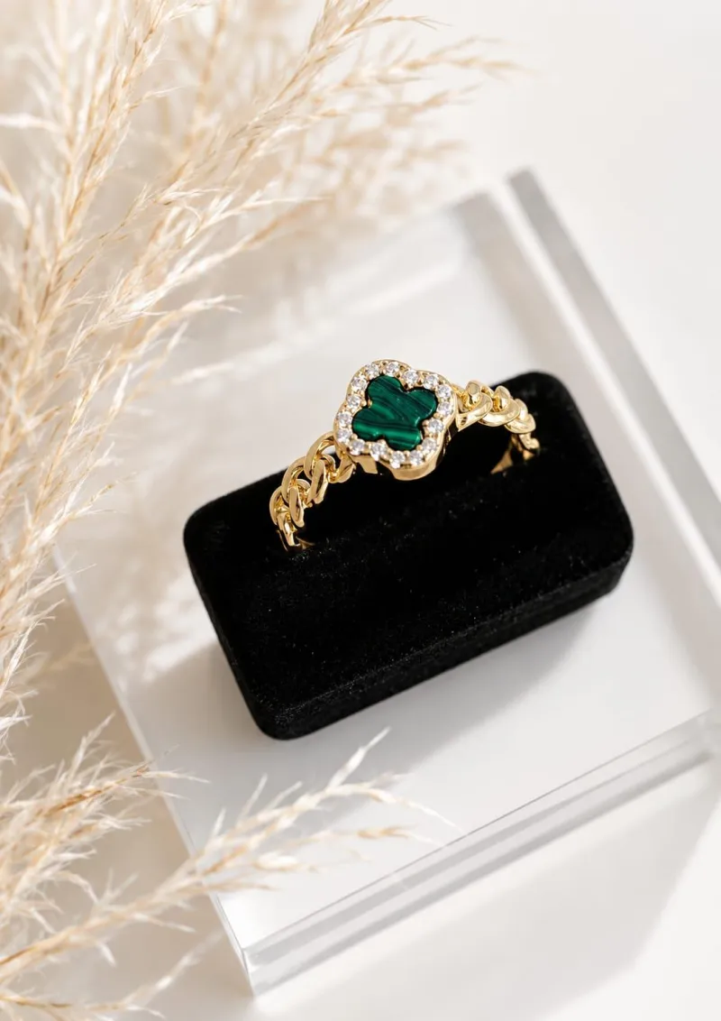 Anillo Trébol  - Plata Italiana 925 dorada (Talla 6)