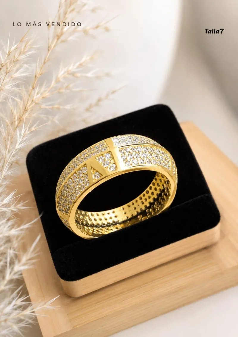 Anillo Reloj  - Plata Italiana 925 dorada (Talla 7)
