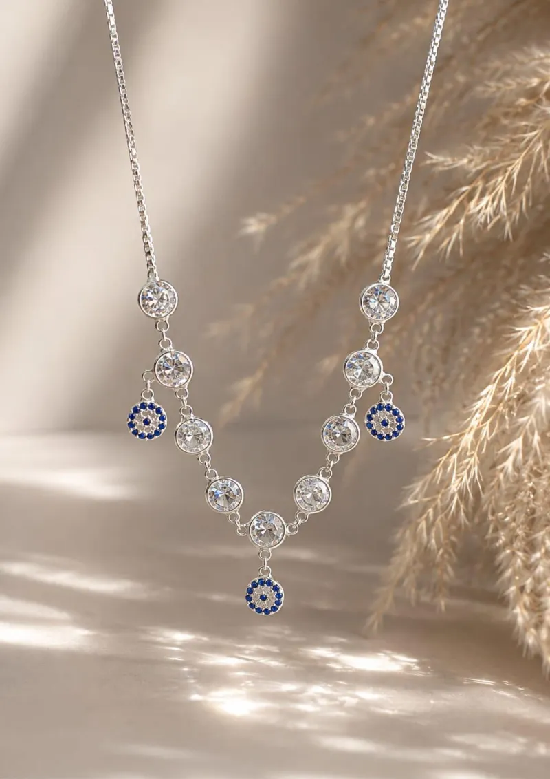Cadena Flores Azules - Plata Italiana 925