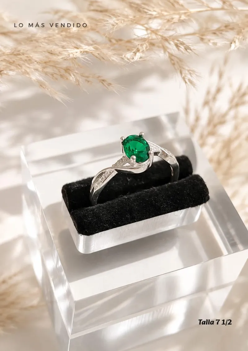 Anillo Esmeralda (Talla 7 1/2) - Plata Italiana 925