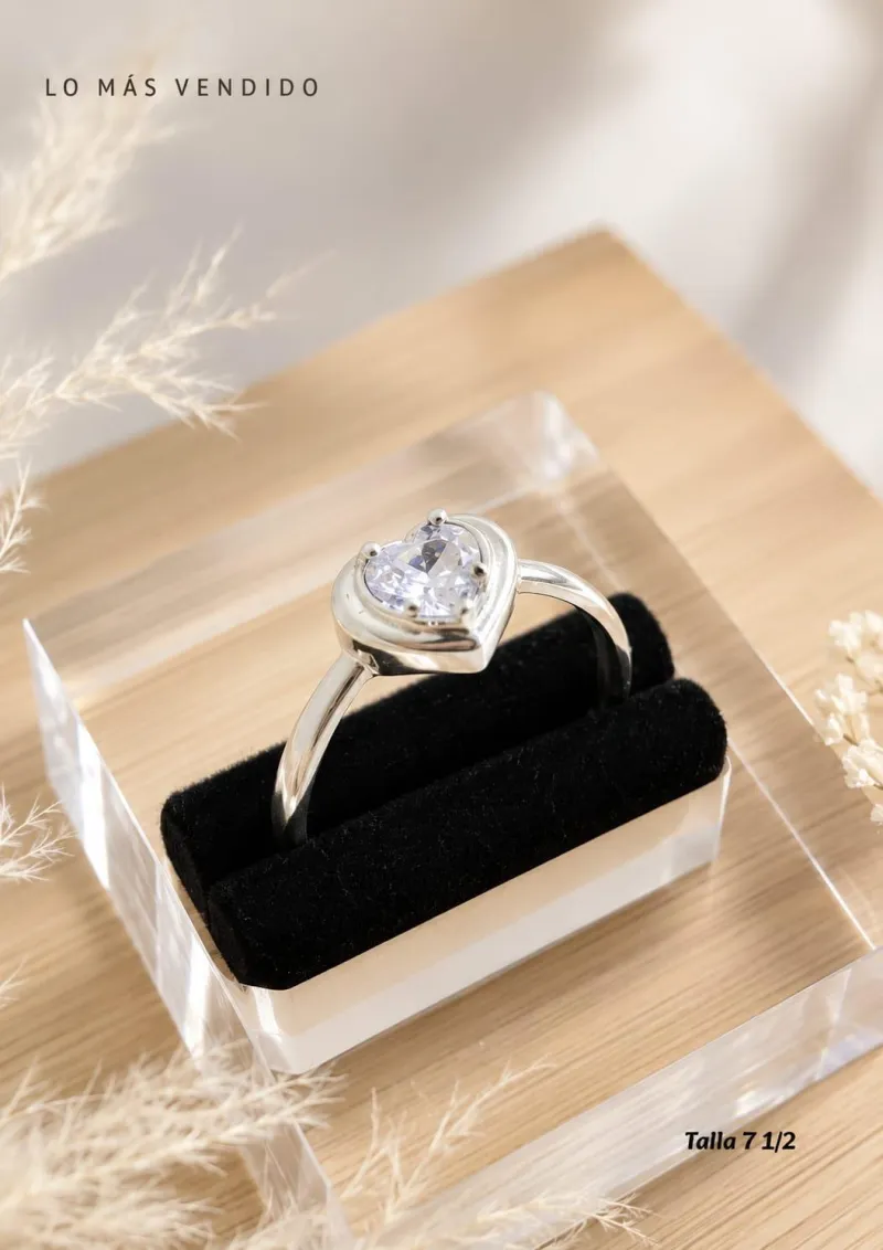Anillo corazon con ziconia -Plata Italiana