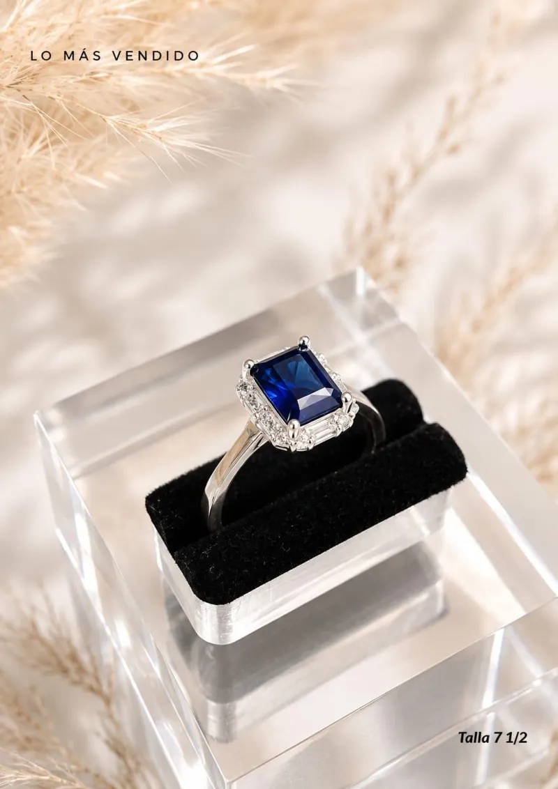 Anillo piedra azul -Plata Italiana -Mayorista