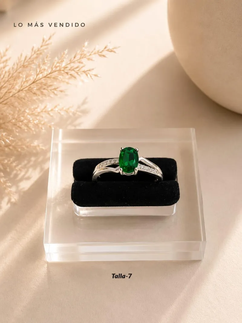 Anillo Promesa Verde Esmeralda (Talla 7) - Plata Italiana 925