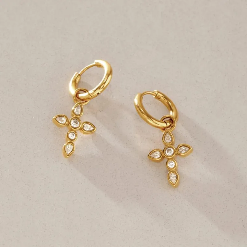  ARETES CRUZ DIAMANTE- MAYORISTA