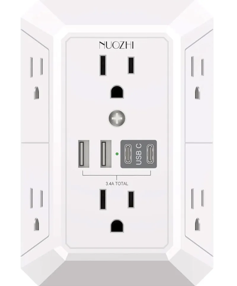  Extender Surge Protector - 6 Outlet Splitter with 4 USB Ports