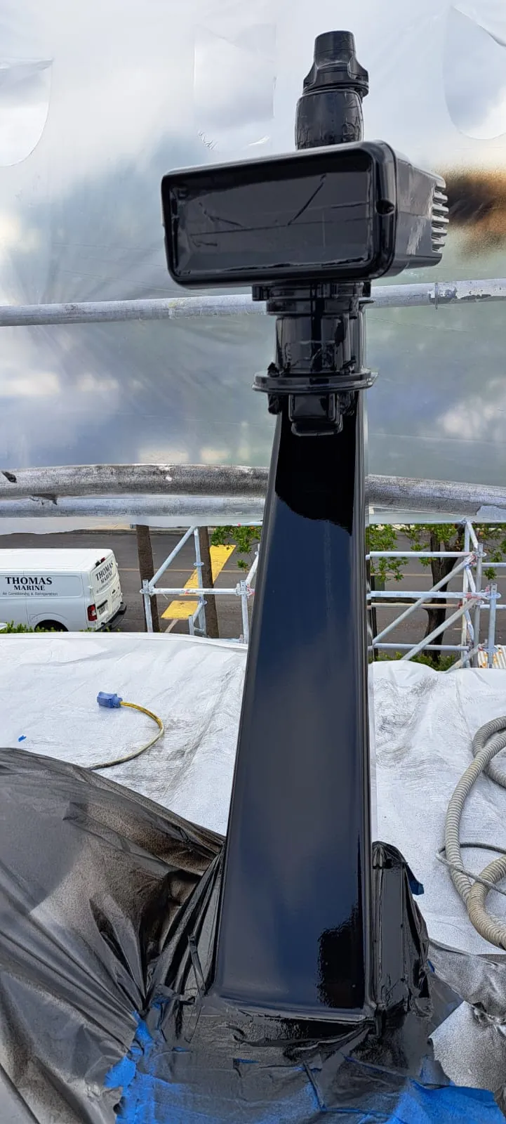 Mast and electronics mount refinished in gloss black