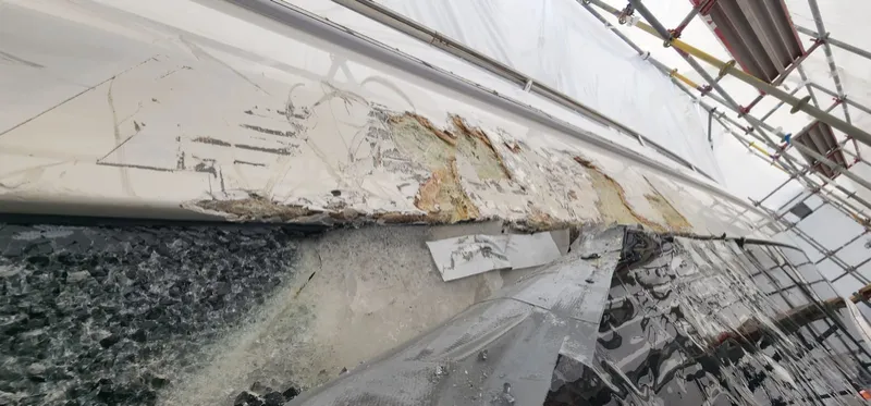 Storm damage along the rubbing strake