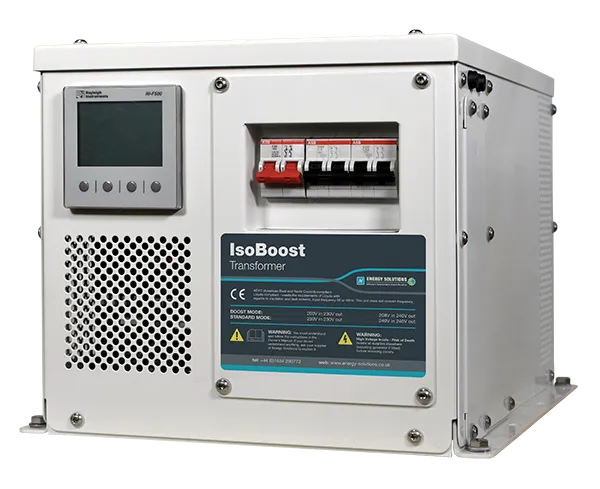 IsoBoost transformer with digital meter and input breakers