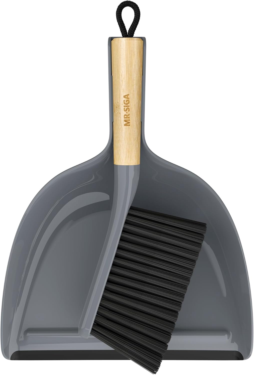 MR.SIGA Dustpan and Brush Set with Bamboo Handle – Portable Handheld Cleaning Combo