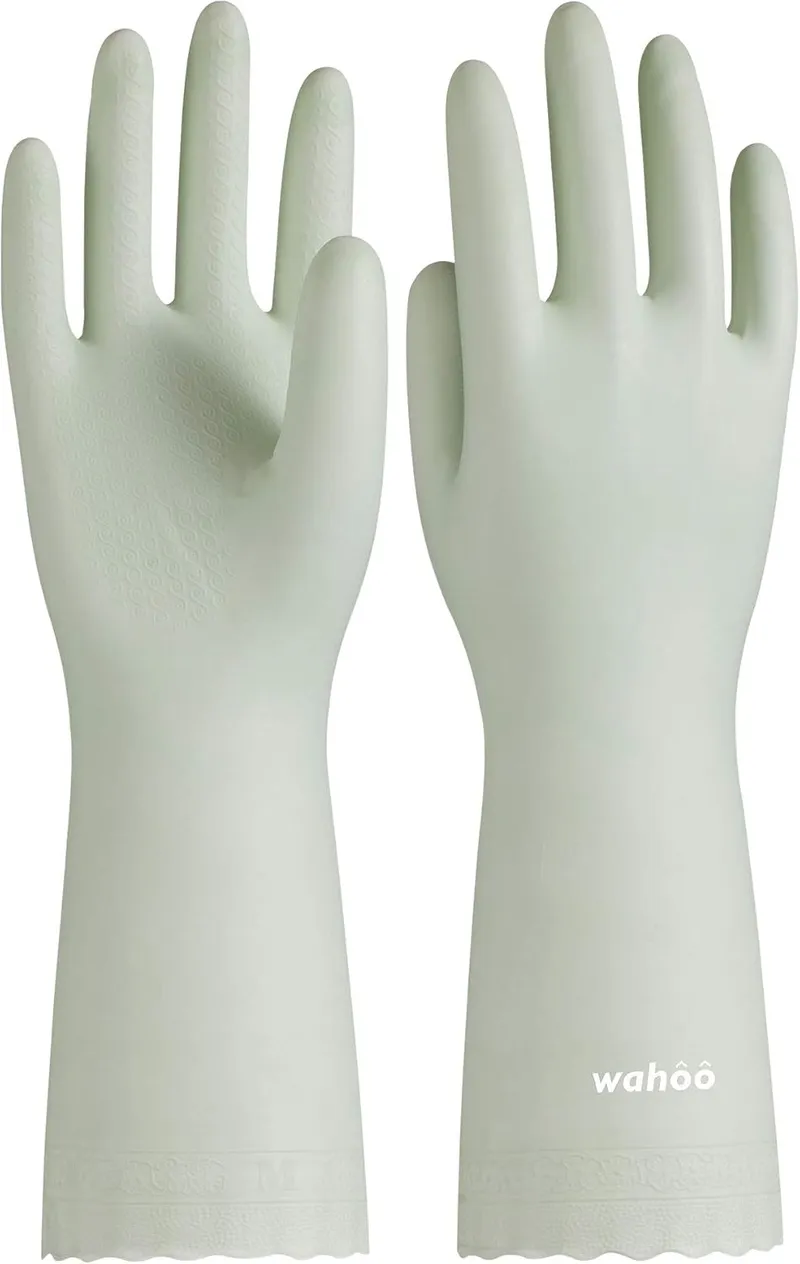LANON wahoo Skin-Friendly Cleaning Gloves – Reusable PVC Dishwashing Gloves with Cotton Flocked Liner, Non-Slip Grip