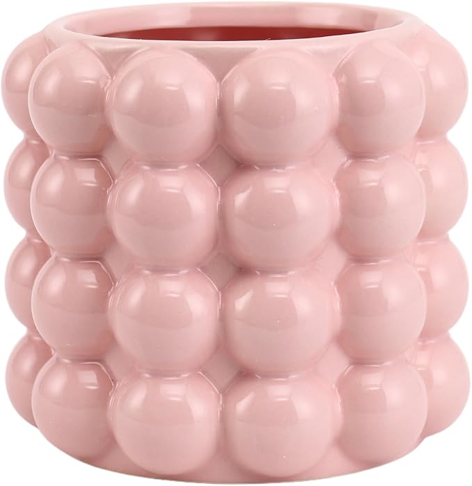5 Inch Beige Bubble Ceramic Vase – Boho Decorative Short Flower Vase