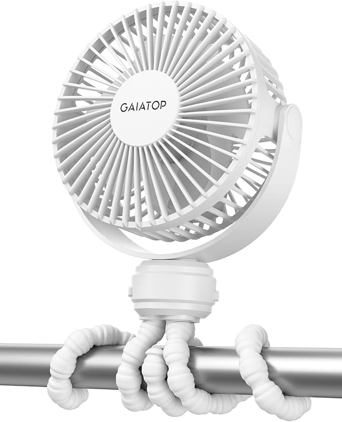 Gaiatop Mini Portable Stroller Fan – Rechargeable, Clip-On, 3 Speed, 360° Rotate for Car Seat, Crib, Treadmill