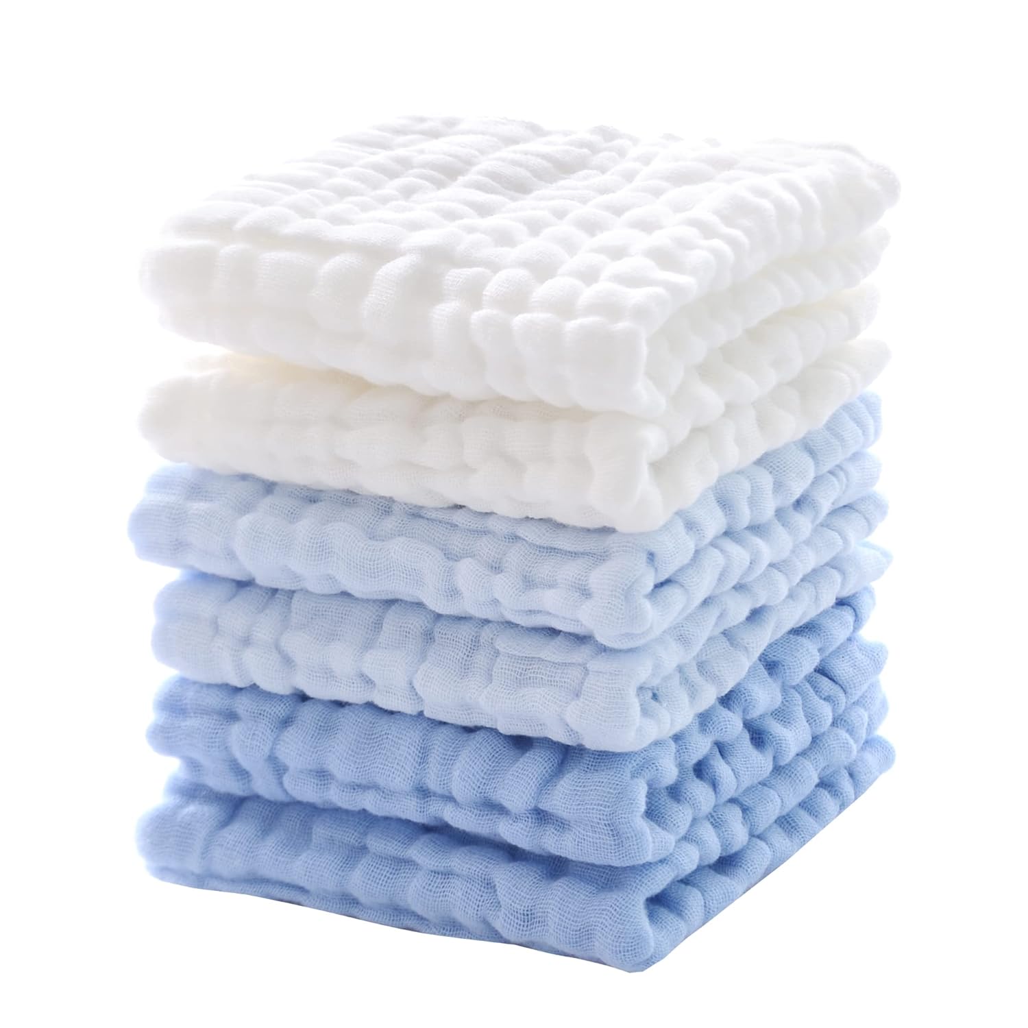 MUKIN Baby Washcloths – Soft Cotton Face Cloths for Newborn, Absorbent Bath Towels, 6 Pack, 12x12 inches, Perfect Baby Registry