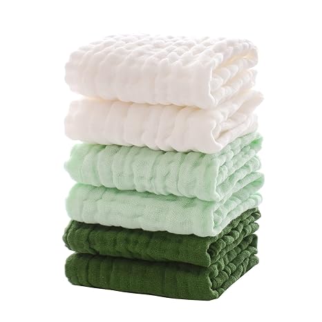 MUKIN Baby Washcloths – Soft Cotton Face Cloths for Newborn, Absorbent Bath Towels, 6 Pack, 12x12 inches, Perfect Baby Registry