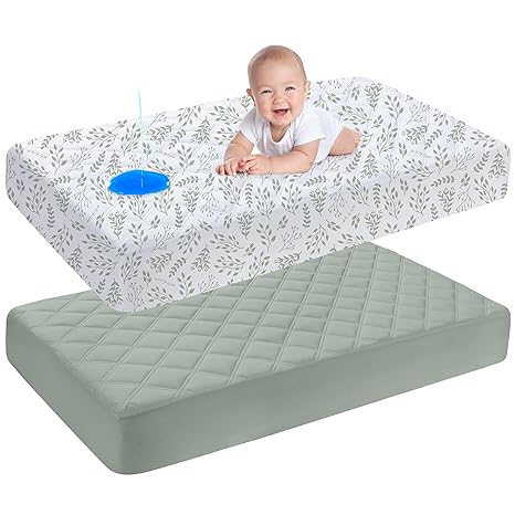 Yoofoss Waterproof Crib Mattress Protector 2 Pack, Quilted Microfiber Mattress Pad Cover, Ultra Soft & Breathable, Machine Wash