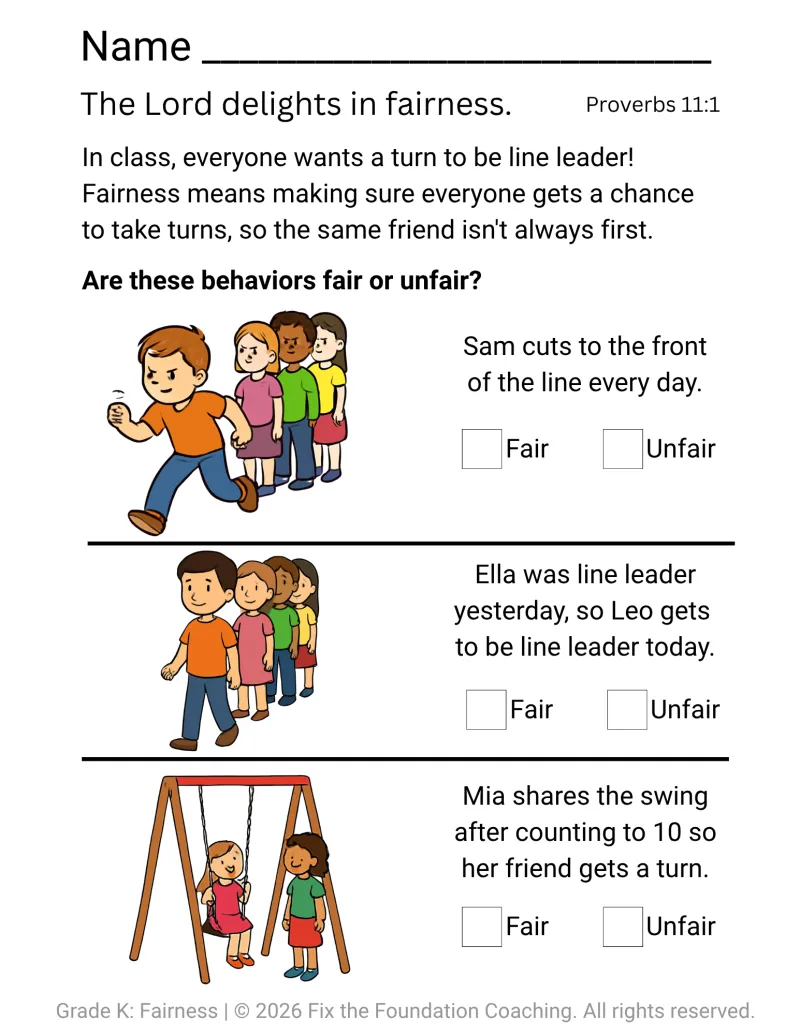 Building Character in Kindergarten: Fairness Lesson