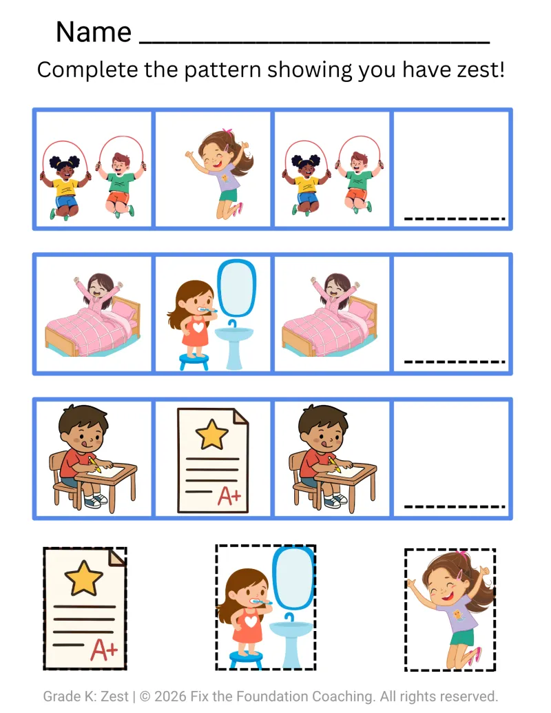 Building Character in Kindergarten: Zest Lesson