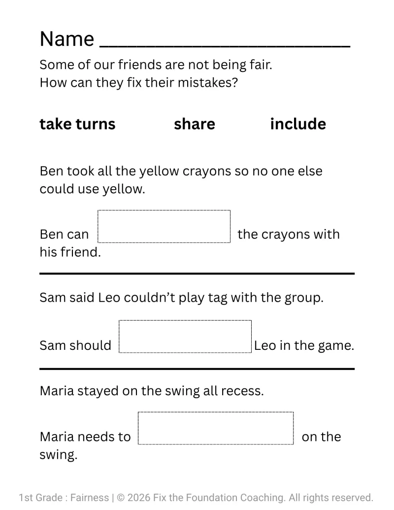 Building Character in 1st Grade: Fairness Lesson (Printable PDF)