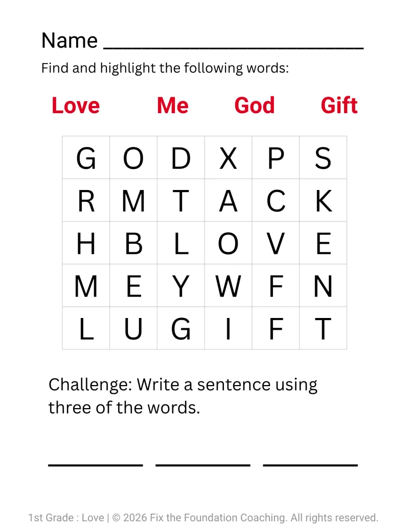 Building Character in 1st Grade: Love Lesson (Printable PDF)