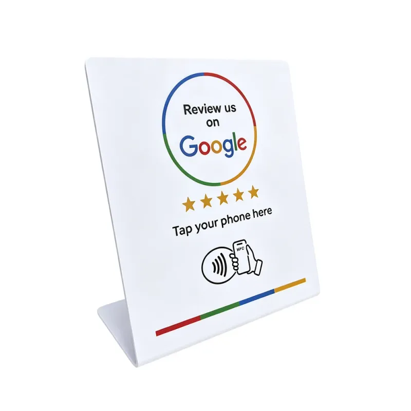 NFC Google Review Stand – White Style A | Bulk Packs (25–10,000)