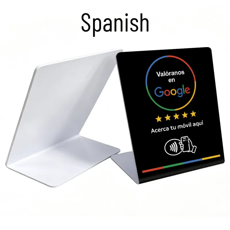 NFC Google Review Stand – Spanish – Black | Bulk Packs (25–10,000)