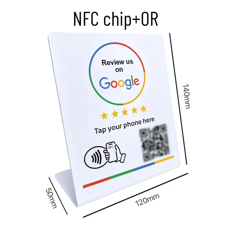 NFC Google Review Stand – White with QR Code | Bulk Packs (25–1000)