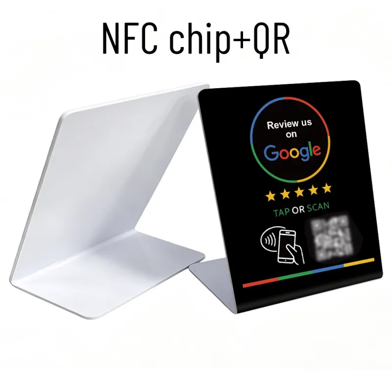 NFC Google Review Stand – Black with QR Code | Bulk Packs (25–1000)