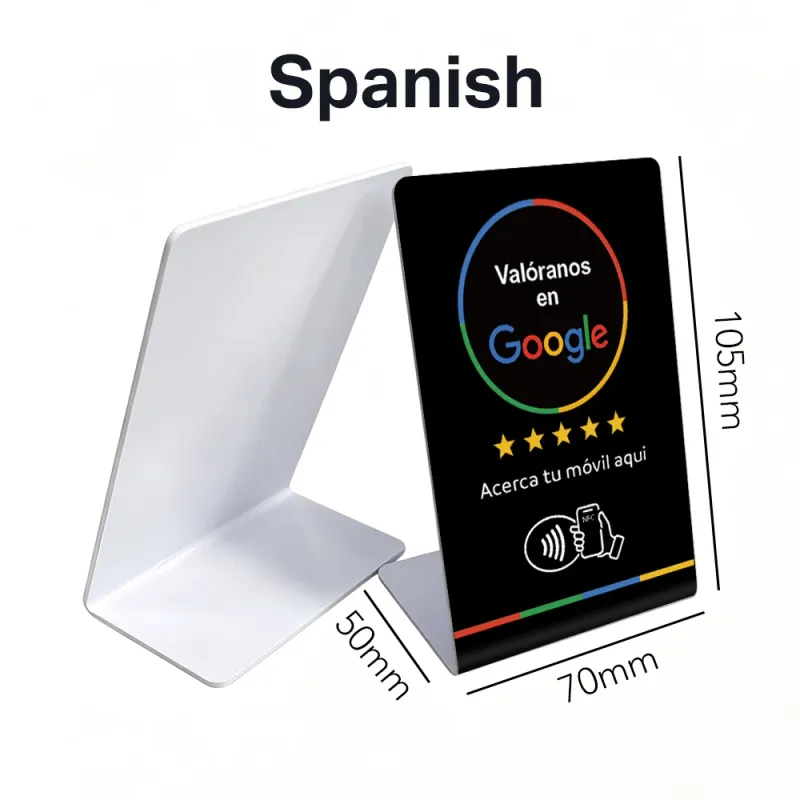 NFC Google Review Stand – Mini – Spanish Black | Bulk Packs (25–10,000)