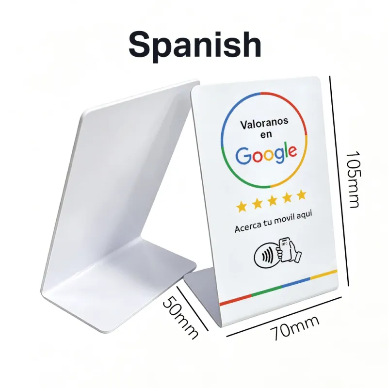 NFC Google Review Stand – Mini – Spanish White | Bulk Packs (25–10,000)