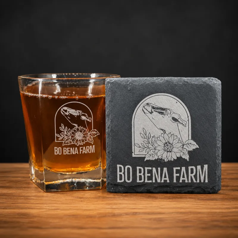 Whiskey Glass & Slate Coaster Gift Set