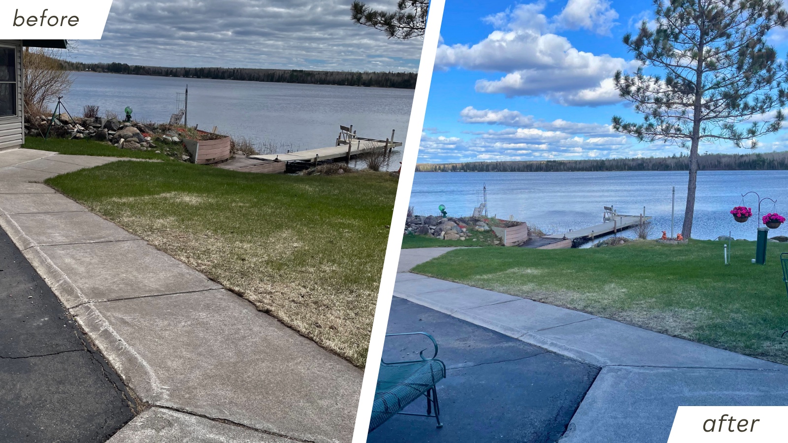 Lakeside patio pressure washing before and after near Duluth MN