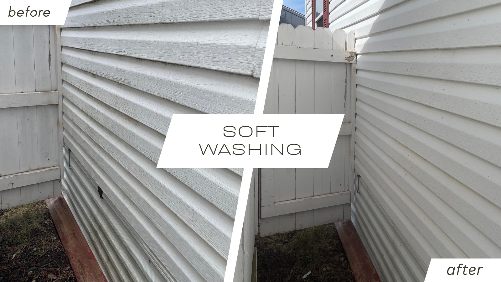 Soft washing vinyl siding before and after, Cloquet MN
