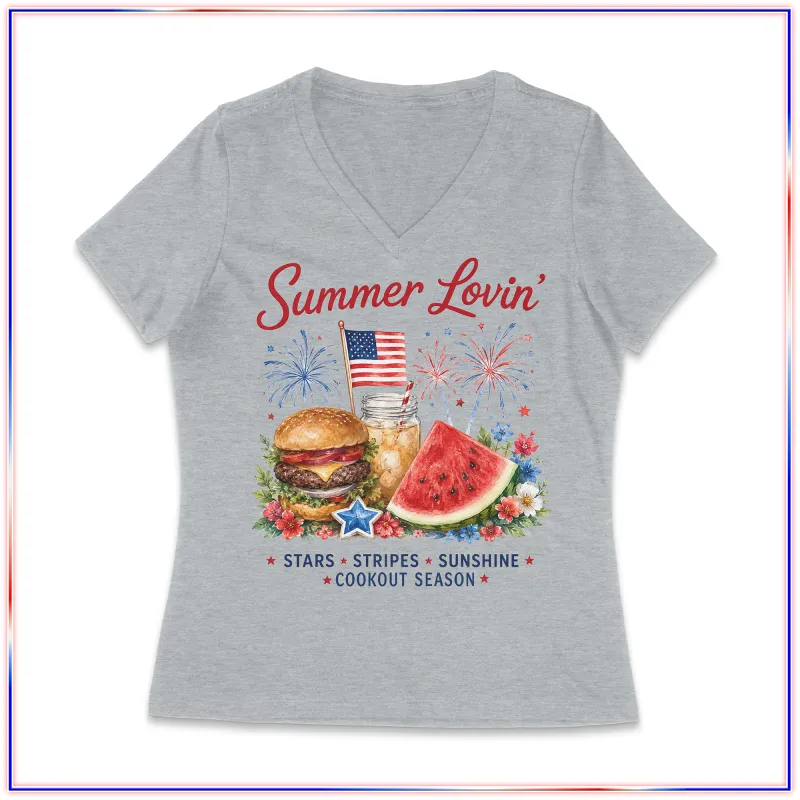 Summer Lovin' Women's Patriotic LVL45V V-Neck T-Shirt