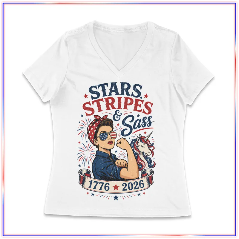 Stars Sass - LVL45V Volunteer Knitwear™ Women’s Daily V-Neck Tee