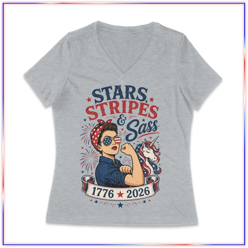 Stars Sass - LVL45V Volunteer Knitwear™ Women’s Daily V-Neck Tee